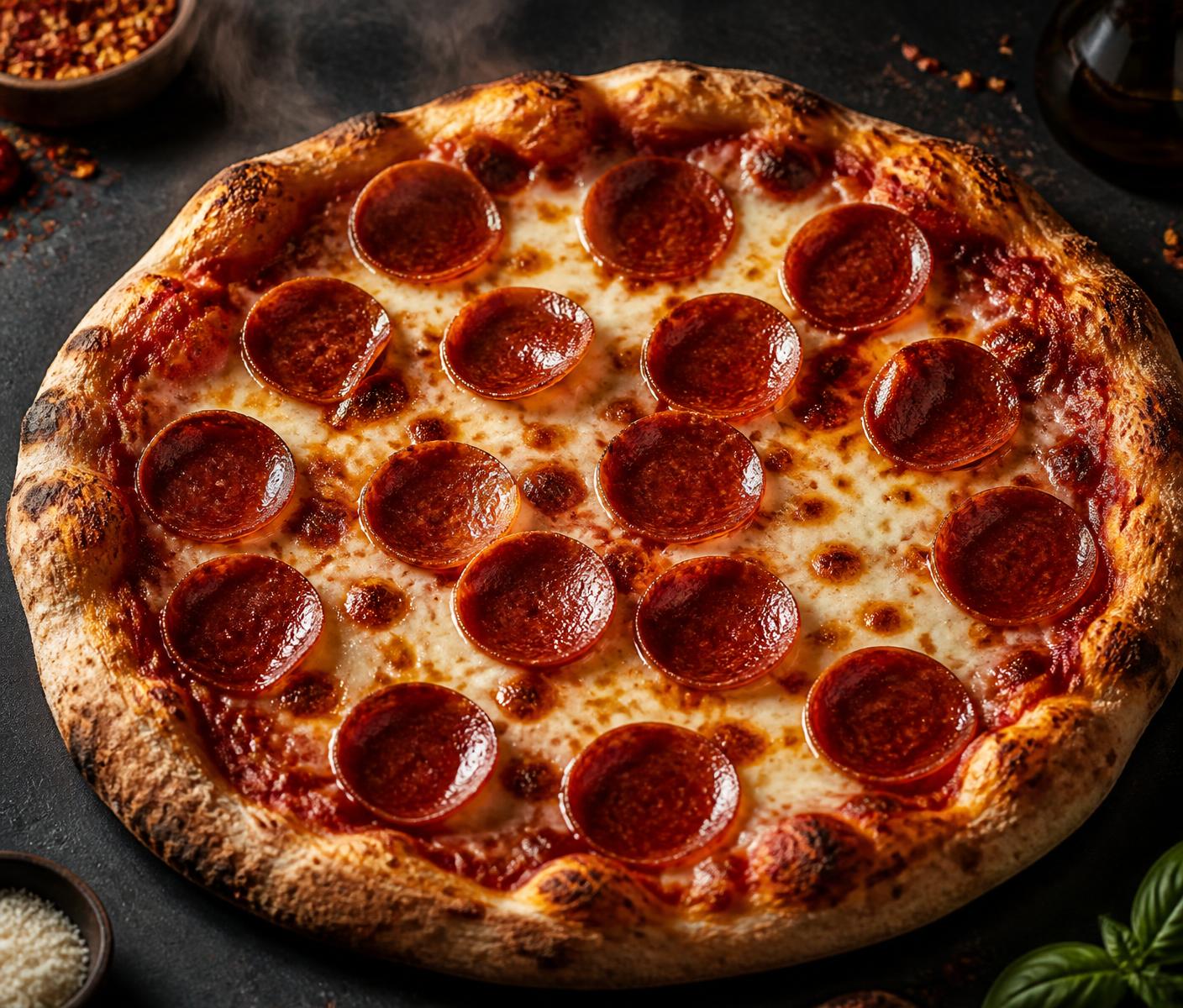 Freshly baked pepperoni pizza from a 3 Brothers Pizza partner kitchen